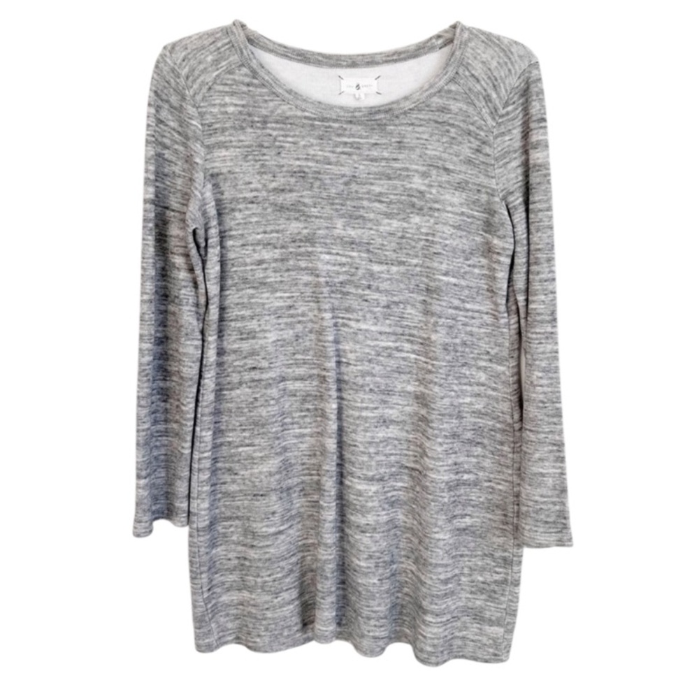 Lou & Grey Tunic Sweater Marled Knit Long Sleeve Pullover Gray Large